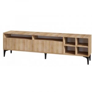 Cotecosy Meuble tv 2 portes et 6 étagères Royden 180cm Chêne clair - Chêne clair