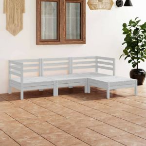 VidaXL Salon de jardin 4 places en pin massif, coloris blanc