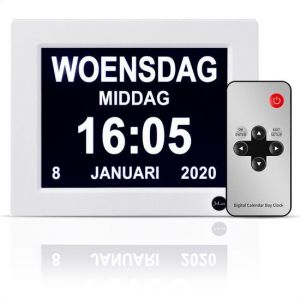 Safe Age Dementia Clock XL - Horloge calendrier num&eacute;rique avec date et jour - R&eacute;veil m&eacute;dical, fonction alarme et fonction cadre photo - Horloge Alzheimer / Horloge Seniors