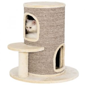 Pawhut Tonneau à gratter - tour à griffer - stable 2 niveaux avec plate-forme - sisal et peluche courte - 60 x 60 x 61 cm -