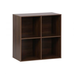 Sweeek - Etagère, bibliothèque, module de rangement décor bois noyer 4 compartiments l 70 x p 35 x h 70cm - Kompo
