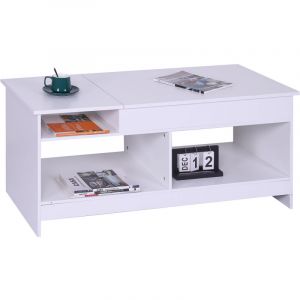 Relaxdays Table basse extensible, H x L x P : 50 x 110 x 50 cm, table de salon avec rangement, blanche.
