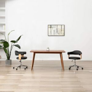 Image de VidaXL Chaise Pivotante de Bureau Bois Courbé et Similicuir Noir Modèle 2