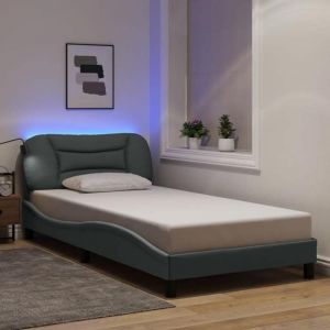 VidaXL Cadre de Lit avec Lumières LED, Lit Simple avec Coussin de Tête de Lit, Lit Adulte, Meuble de Chambre, Moderne, Gris 3213683