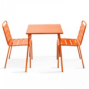 Oviala Ensemble table carrée (70 x 70 x 72 cm) et 2 chaises Palavas - Orange