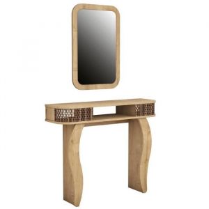 Menzzo Ensemble console et miroir Basalt Bois Naturel et Chêne clair