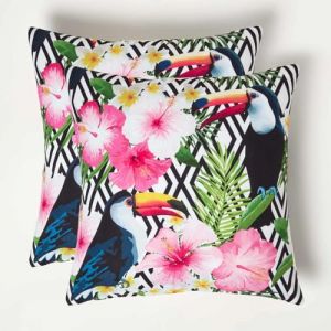 HOMESCAPES Coussin d'ext&eacute;rieur imperm&eacute;able Toucan, 45 x 45 cm &ndash; Lot de 2