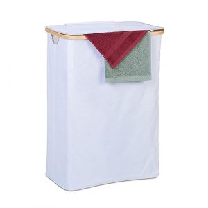 Relaxdays Panier à Linge, avec Couvercle, 105 l, Bambou et Polyester, Pliable, transportable, Blanc - Nature