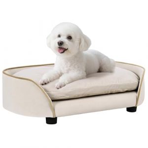 Pawhut Canapé pour Chien, canapé pour Animal de Compagnie avec Coussin Amovible et Housse Lavable, en Velours, 66 x 43 x 19,5 cm, Beige