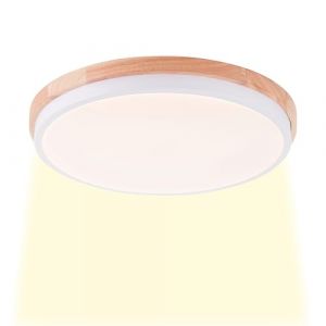 Brilliant AG BAARLO Plafonnier blanc mat/bois LED int&eacute;gr&eacute;e 24W