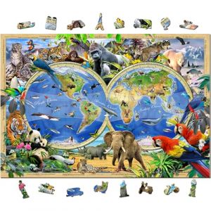 Wooden City Puzzle 1010 pièces/100 formes en bois : Carte du règne animal
