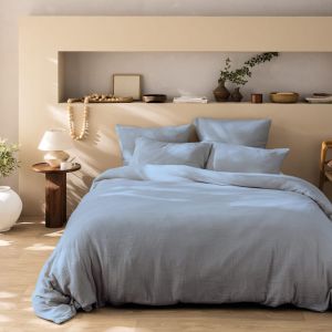 Matt & Rose Parure de lit unie en coton Bleu horizon 240x220+2x65x65cm