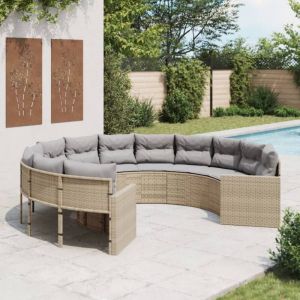 VidaXL Canap&eacute; de jardin avec coussins rond beige r&eacute;sine tress&eacute;e