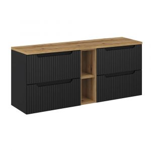 Petits-meubles - Meuble sous-vasque 140cm 4 tiroirs 2 niches Riva Noir et Bois