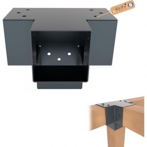 Connecteur de poteau 4D en X 71 x 71 mm &ndash; Support pergola robuste &ndash; Gris anthracite RAL 7016 &ndash; Fixation solide pour poutres bois angle 90&deg; &ndash; GeZu