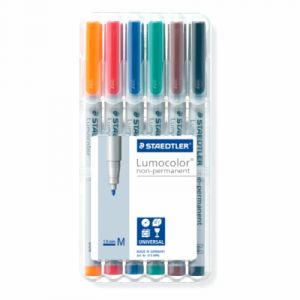 Image de Staedtler Lumocolor Boîte de 6 feutres universels non-permanents Couleurs assorties Pointe 1,0 mm