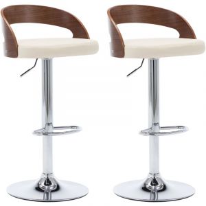 VidaXL Tabourets de bar 2 pcs Crème Similicuir et bois courbé