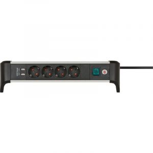 Brennenstuhl Alu-Office-Line Multiprise 4 Prises/multiprise avec USB (multiprise idéale pour Le Bureau, câble de 1,8 m, avec Interrupteur, fabriquée en Allemagne)