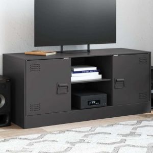 VidaXL Meuble TV noir 99x39x44 cm acier, banc TV, meuble télé, meuble multimédia, buffet TV, meuble hifi, centre de divertissement, console TV