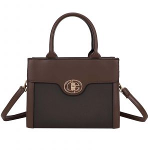 Sac &agrave; Main pour Femme Vionna Bi-Mati&egrave;re avec Anses Rigides et Fermoir Tournant Gallantry Marron fonc&eacute;