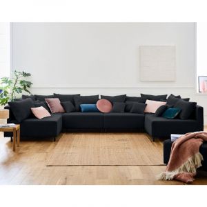 Edinburg - canap&eacute; modulable panoramique 6 places - en velours c&ocirc;tel&eacute; - Noir