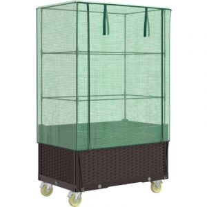 VidaXL Jardinière surélevée avec housse et roues aspect rotin