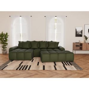Lisa Design - Adelaide - pouf en tissu texturé - vert
