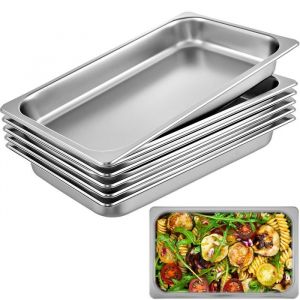 VEVOR Bac Inox Alimentaire Lot de 6 Plats &agrave; Four en Acier Inoxydable 8,5L &Eacute;paisseur 0,8mm,Bac Poli Rectangulaire Effet Miroir Aliments Chauds et Froids pour Cuisine de Restaurant,Gril G&acirc;teaux Tartes