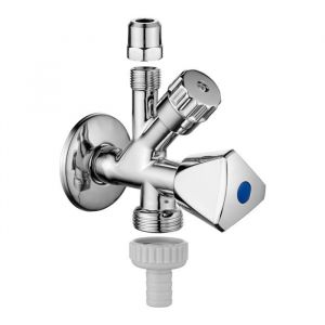 Ibergrif M22023, Vanne d'Angle Combinée, Robinet Équerre Combiné Universelle Auto-Étanche, Vanne de Raccordement pour Lave-Vaisselle, Lave-Linge, Conduites d'Eau Chaude et Froide, Laiton, Argent