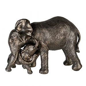 Statue d'éléphants Famille Zambezi, en résine couleur bronze Longueur 29 et hauteur 21 centimètres, pour collection ou décoration