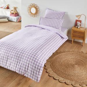 Image de Housse de couette enfant coton, Veldi violet Vichy Violet Taille 140x200 cm;200x200 cm