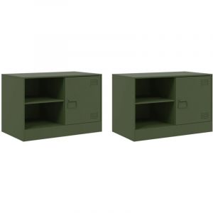 VidaXL Meubles TV 2 pcs vert olive 67x39x44 cm acier, banc TV, meuble t&eacute;l&eacute;, meuble multim&eacute;dia, buffet TV, meuble hifi, centre de divertissement