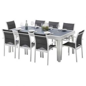 Image de Wilsa Ensemble table et chaises de jardin MODULO 8 PLACES BLANC/GRIS PERLE