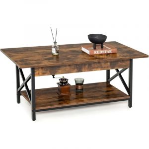Table Basse à 2 Niveaux de Style Industriel avec Pieds Réglables Rectangulaire Cadre Métallique Table Appoint Salon Café