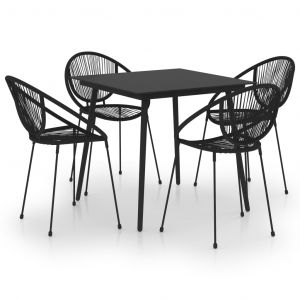 Image de VidaXL Ensemble à dîner d'extérieur 5 pcs Rotin PVC Noir