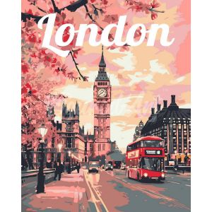 Figured'Art Peinture par Numéro Adulte avec Cadre Affiche de voyage Londres en fleurs - Activité Manuelle Kit de Loisir Créatif DIY Numéro d'Art Complet - 40x50cm toile tendue sur châssis
