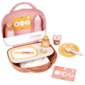Smoby Baby Nurse - Vanity - Mini Valise - Prendre Soin de Son Bébé - 13 Accessoires - Assiette, Biberon, Flacon de Crème, Pot de Yaourt Et Autres - A Partir de 3 Ans - Fabrication Française