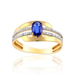 Cleor Bague en or 375, saphir et oxyde de zirconium