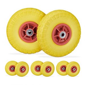 Relaxdays Roue de Diable, Lot de 8, en Caoutchouc, increvables, 260 x 85, essieu de 16 mm, 4.1/3.5-4, jusqu'à 150 kg, Jaune-Rouge