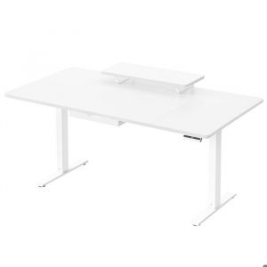 Bureau électrique réglable en hauteur 160 x 80 cm tiroir blanc