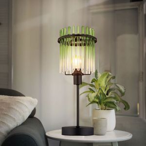 Globo Lighting Lampe de table tiges de verre vert clair Lampe de chevet verre classique Lampe de table noir mat, douille E14, DxH 15x37,5 cm