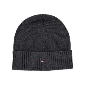 Tommy Hilfiger Bonnet Homme Flag Cotton Beanie avec Cachemire, Multicolore (Charcoal Gray), Taille Unique