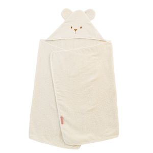 Little Crevette Cape de Bain bébé Coton Bio Oreilles Ourson - écru - 70 x 140 cm