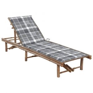 Transat chaise longue bain de soleil lit de jardin terrasse meuble d'extérieur avec coussin bambou 02_0012292