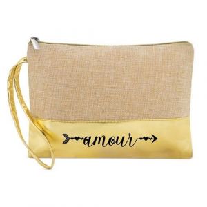 Trousse de maquillage Taperso en jute dore avec motif amour