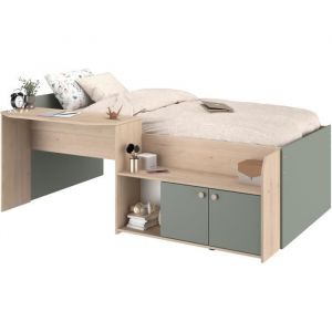 Parisot Lit combiné 90 x 190/200 cm - Coloris : Naturel et vert - mivona
