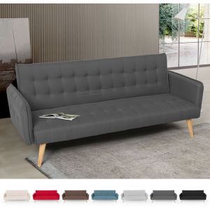 Modus Sofà Canapé lit 3 places clic clac en tissu inclinable design nordique Malibu, Couleur: Gris foncé