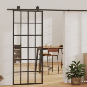 VidaXL Porte coulissante Verre ESG et aluminium 76x205 cm Transparent et Noir, 76 x 205 cm (l x H)