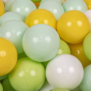 KiddyMoon 700 ? 7Cm Balles Colorées Plastique pour Piscine Enfant Bébé Fabriqué en EU, Blanc/Menthe/Vert Clair/Jaune