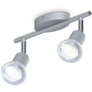 B.K.Licht plafonnier 2 spots pivotants & orientables, 2 ampoules LED 5W GU10, barre spots plafond salon salle à manger cuisine couloir, lumière blanche neutre 4000K, couleur titane